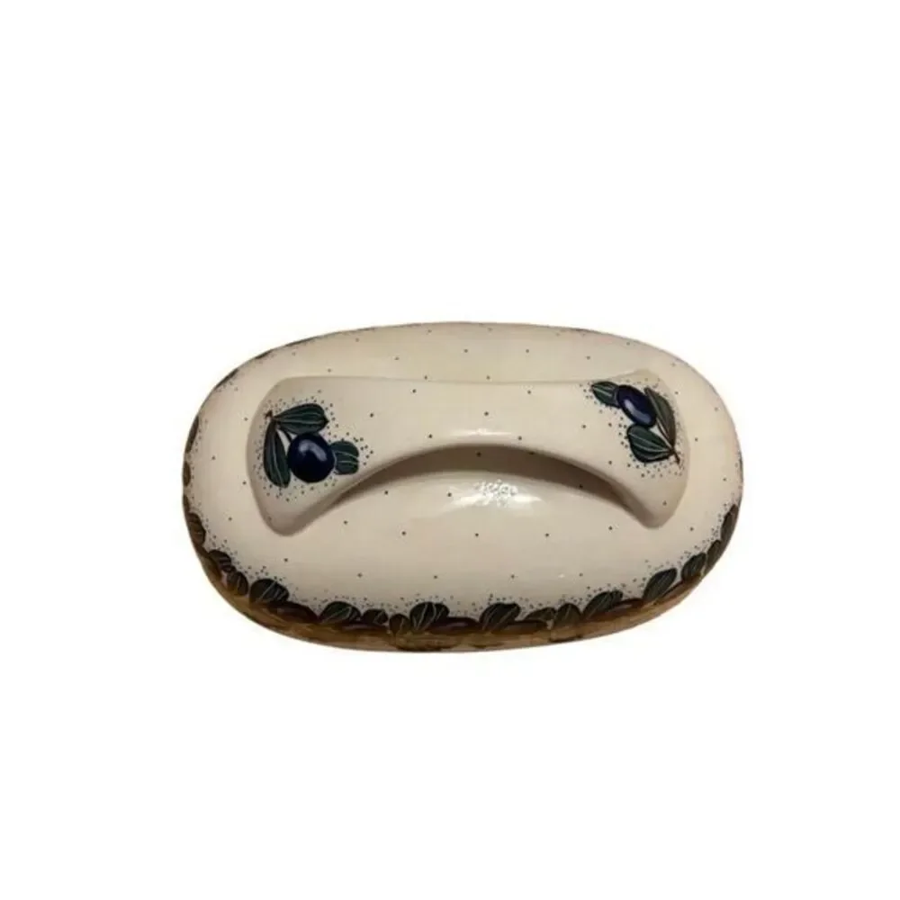 Boleslawiec Polish Pottery Stoneware Wr Grape‎ Vines Bread Bin Cover Steam Vent
